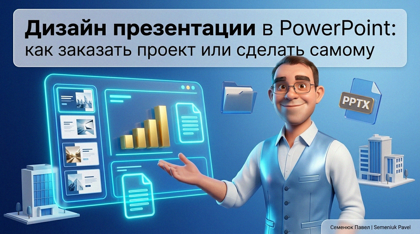 3D иллюстрация эксперта по презентациям с голографическим интерфейсом, графиками и архитектурными макетами зданий