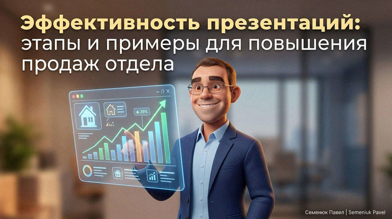 3D персонаж в деловом стиле взаимодействует с голографическим графиком роста продаж и иконками недвижимости в современном офисе.