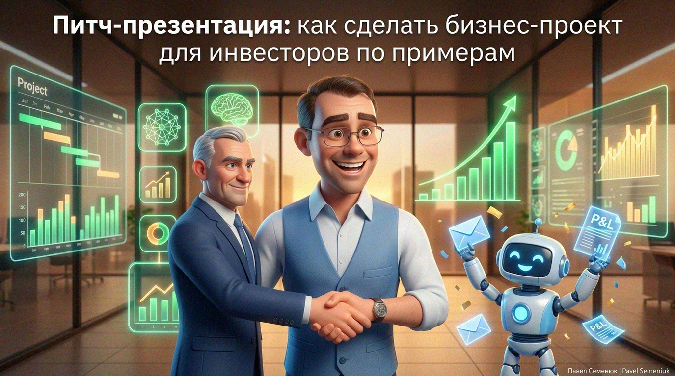 3D-иллюстрация в стиле Pixar: рукопожатие предпринимателя и инвестора на фоне графиков роста и робота-помощника