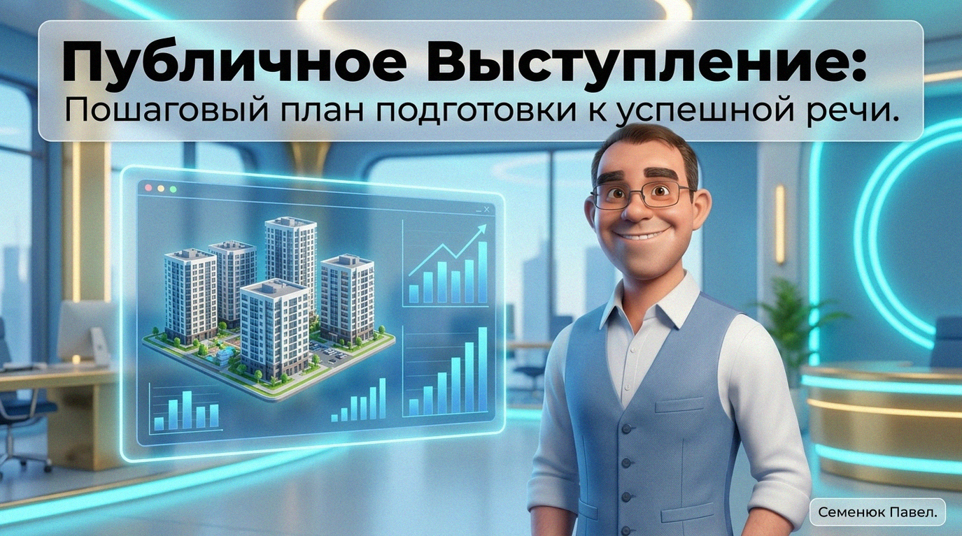 3D-персонаж в стиле Pixar представляет презентацию жилых комплексов на парящем голографическом экране в футуристичном офисе.