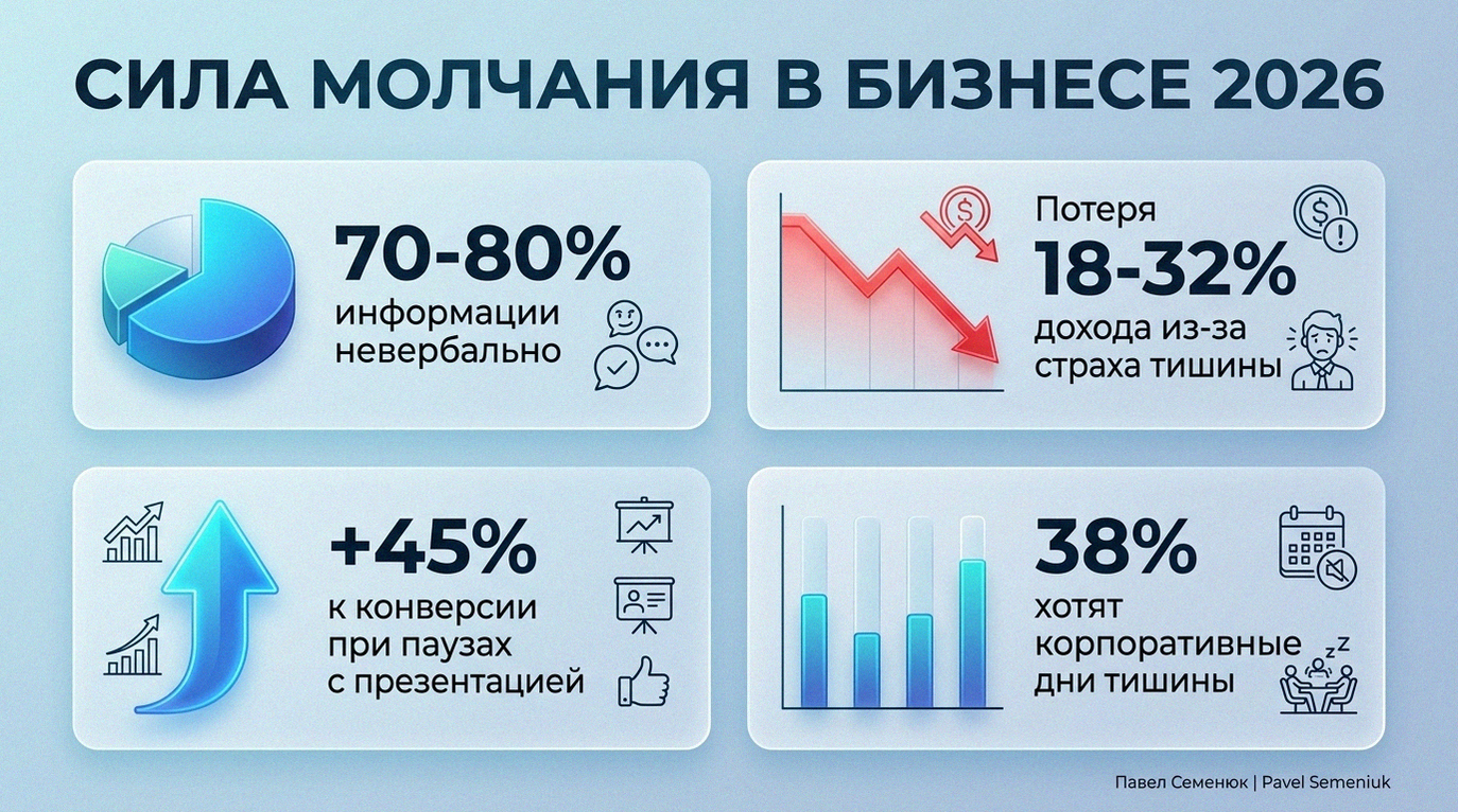 Статистика влияния пауз и невербального общения на успех в бизнесе и переговорах в России на 2026 год.