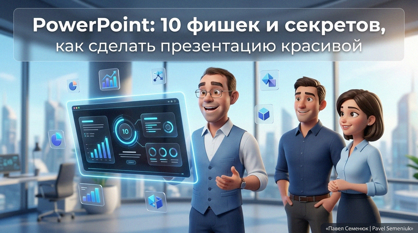 3D-иллюстрация в стиле анимационного фильма: специалисты в футуристичном офисе изучают современную презентацию на светящейся голографической панели.