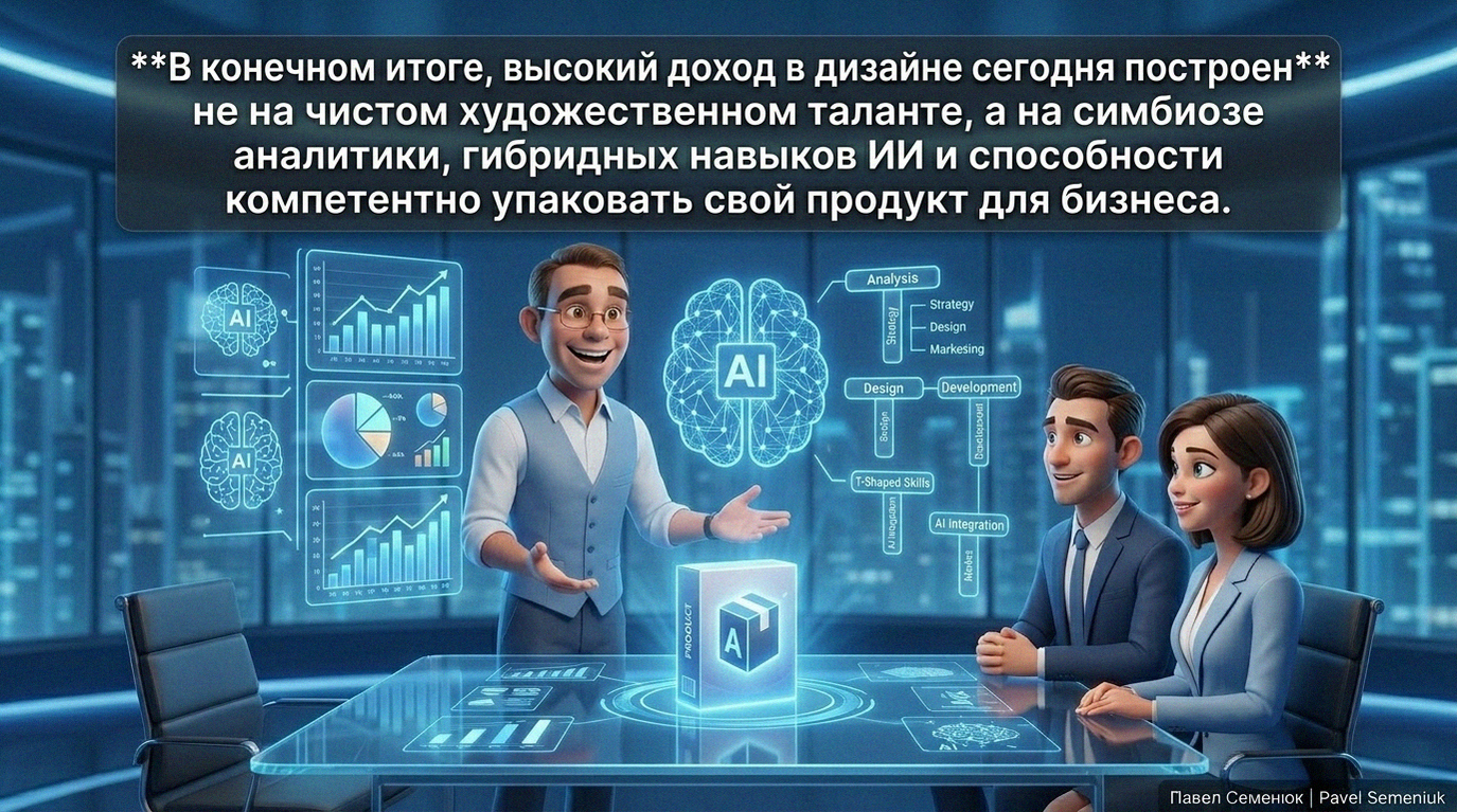 Презентации на заказ3D-иллюстрация в стиле Pixar: мужчина в очках презентует упакованный продукт коллегам за столом переговоров на фоне графиков и иконок искусственного интеллекта.