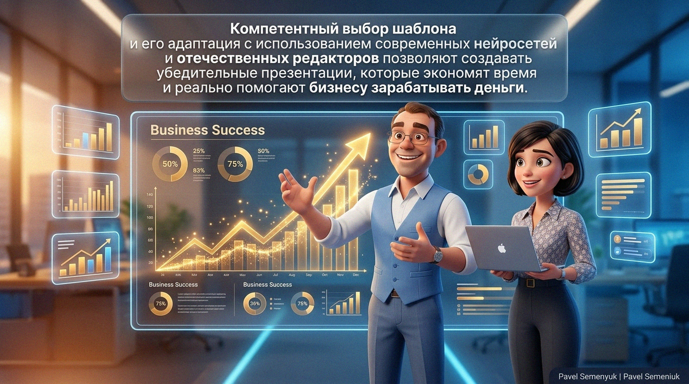 Презентации на заказ3D-персонажи в стиле анимации Pixar представляют графики роста на голографическом экране в современном офисе