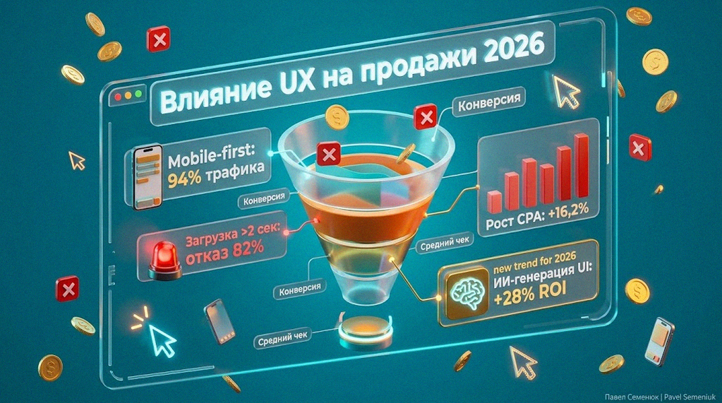 3D-инфографика со статистикой влияния UX на продажи в eCommerce 2026 года