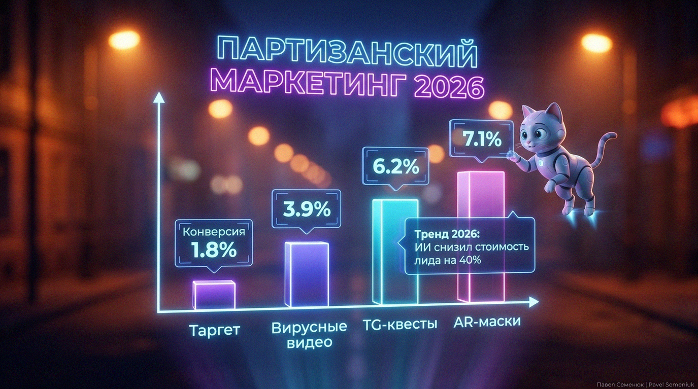 Голографический 3D-график эффективности инструментов партизанского маркетинга в 2026 году: сравнение таргета, вирусных видео, TG-квестов и AR-масок